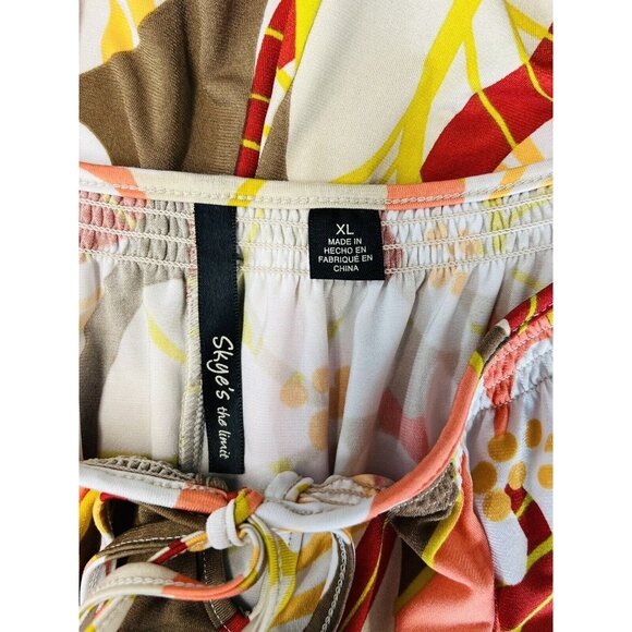 Skyes the Limit Tropical Floral Keyhole Blouse~Size XL~Tie Spring Top L4 21 - Picture 8 of 10